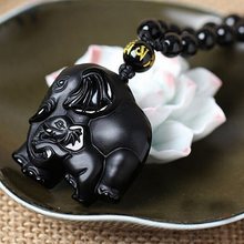 Load image into Gallery viewer, Natural Obsidian Elephant Necklace
