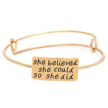 Load image into Gallery viewer, She Believed Adjustable Charm Bangle
