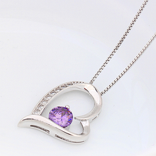 Load image into Gallery viewer, Crystal Heart Silver Pendant(Purple)
